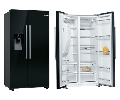 Lodówka Side by Side Lodówka Bosch KAD93ABEP Side by Side PerfectFit No Frost 178,7cm Czarna Dystrybutor Kostkarka 562L